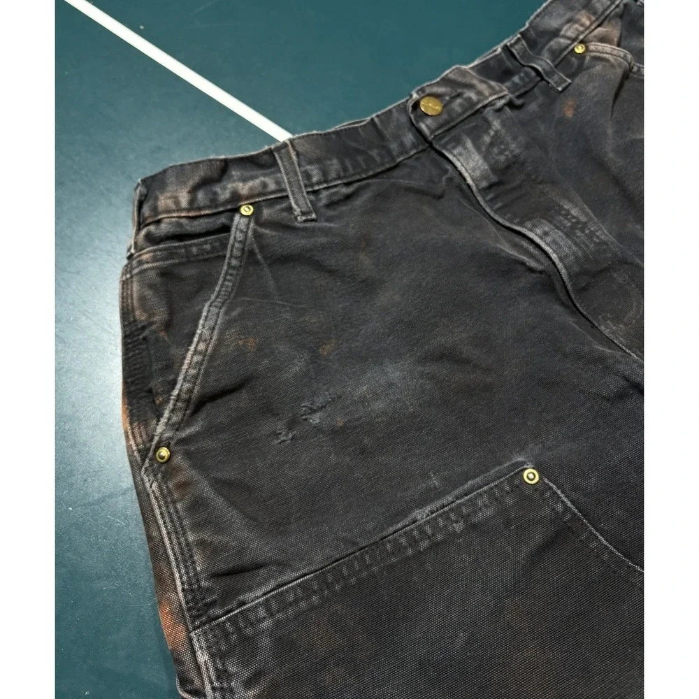 Vintage Carhartt Double Knee Pants Size 32x28 Faded Black BLK B01 Distressed USA - Picture 8 of 16